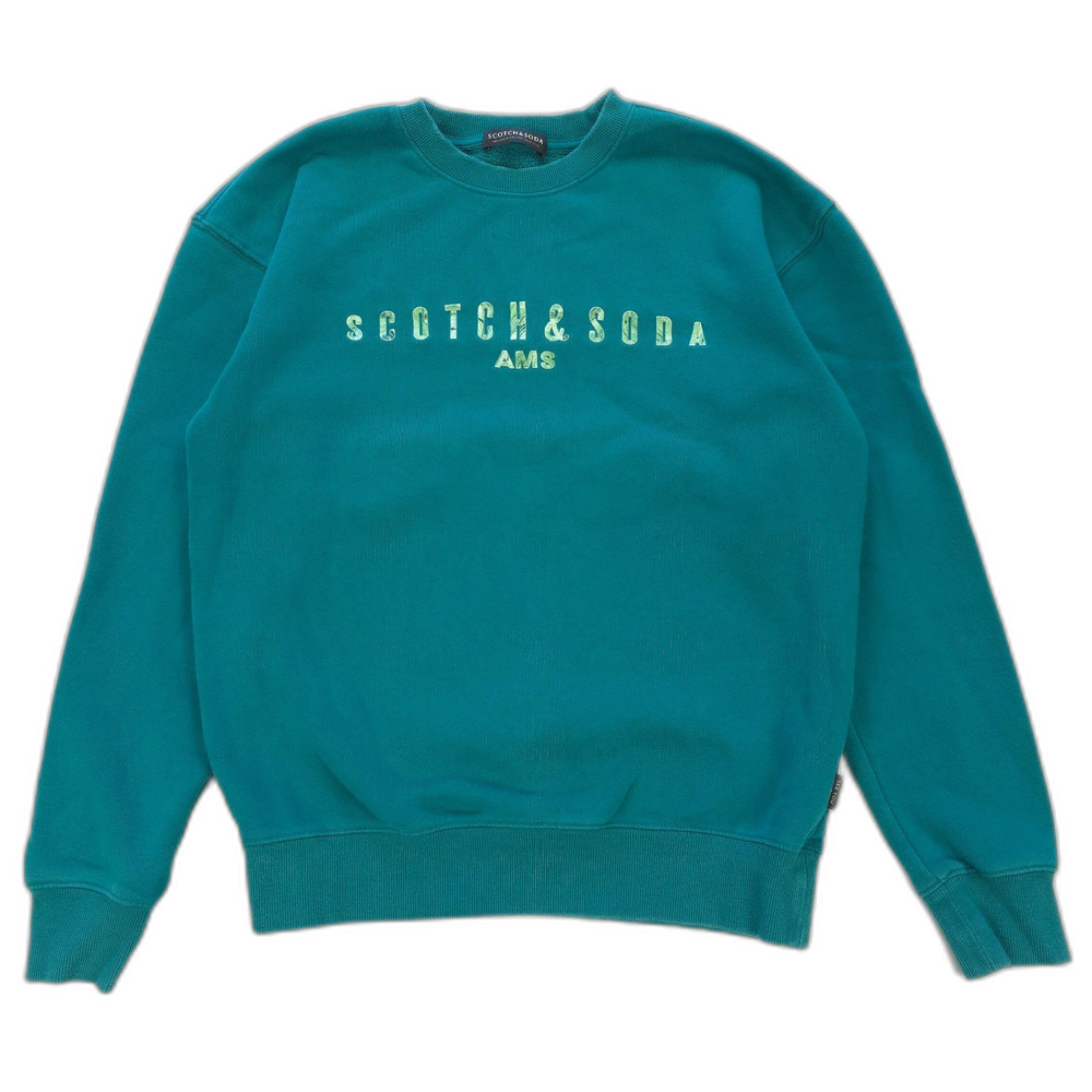 Scotch & Soda Crew Logo Fleece Sweatshirt Teal Green 90s Y2k Athleisure Casual